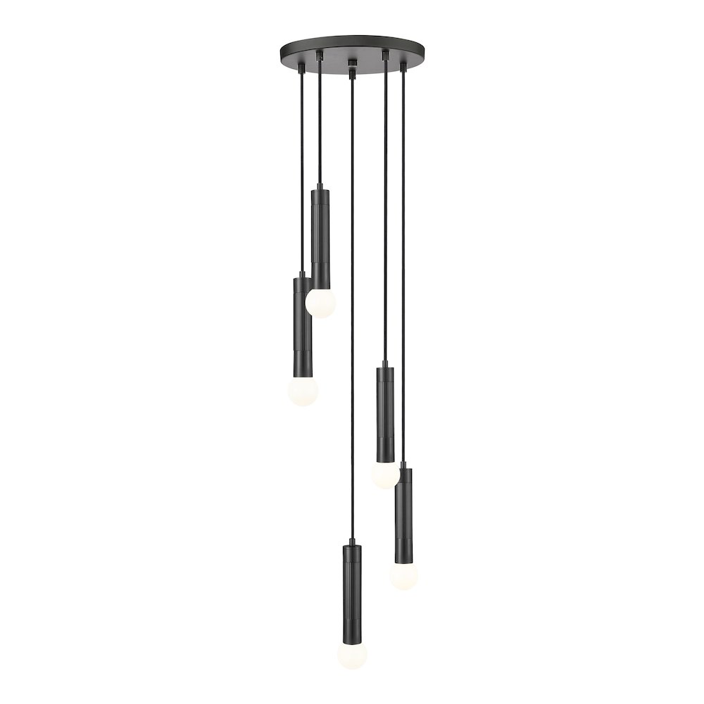 Z-Lite Stari 5 Light Chandelier in Matte Black color, Steel frame. Picture 1