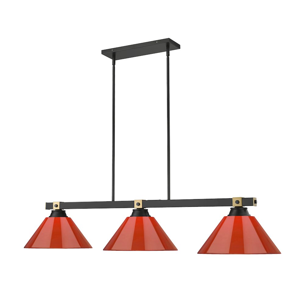 Z-Lite Bronte 3 Light Billiard, Steel Frame, Red Shade Color. Picture 3