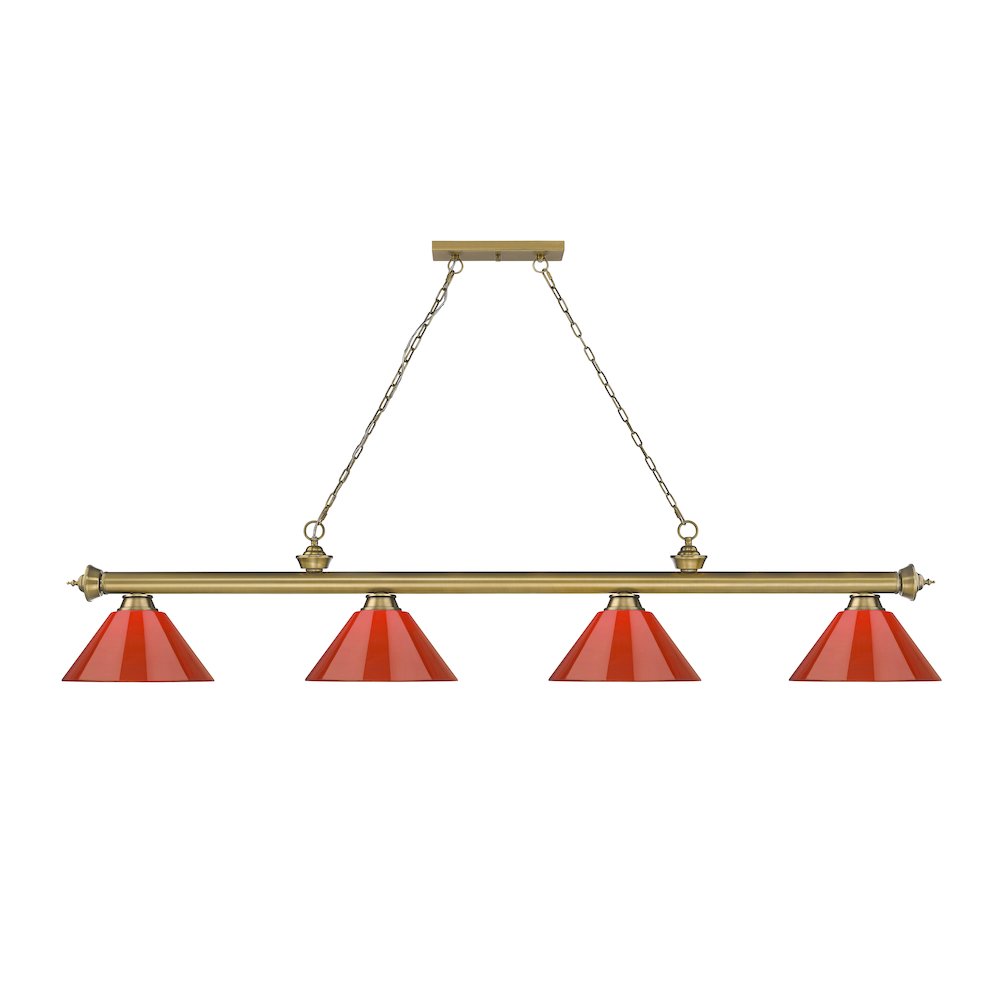 Z-Lite Cordon 4 Light Billiard, Steel Frame, Red Shade Color. Picture 2