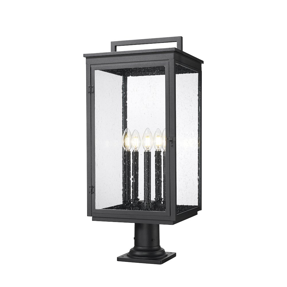 Z-Lite Hartwell 5 Light Outdoor Pier Mounted Fixture in Sand Black color. Picture 1