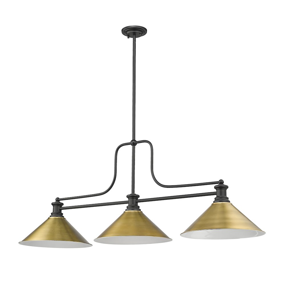 Z-Lite Melange 3 Light Billiard, Steel Frame, Rubbed Brass Shade Color. Picture 5
