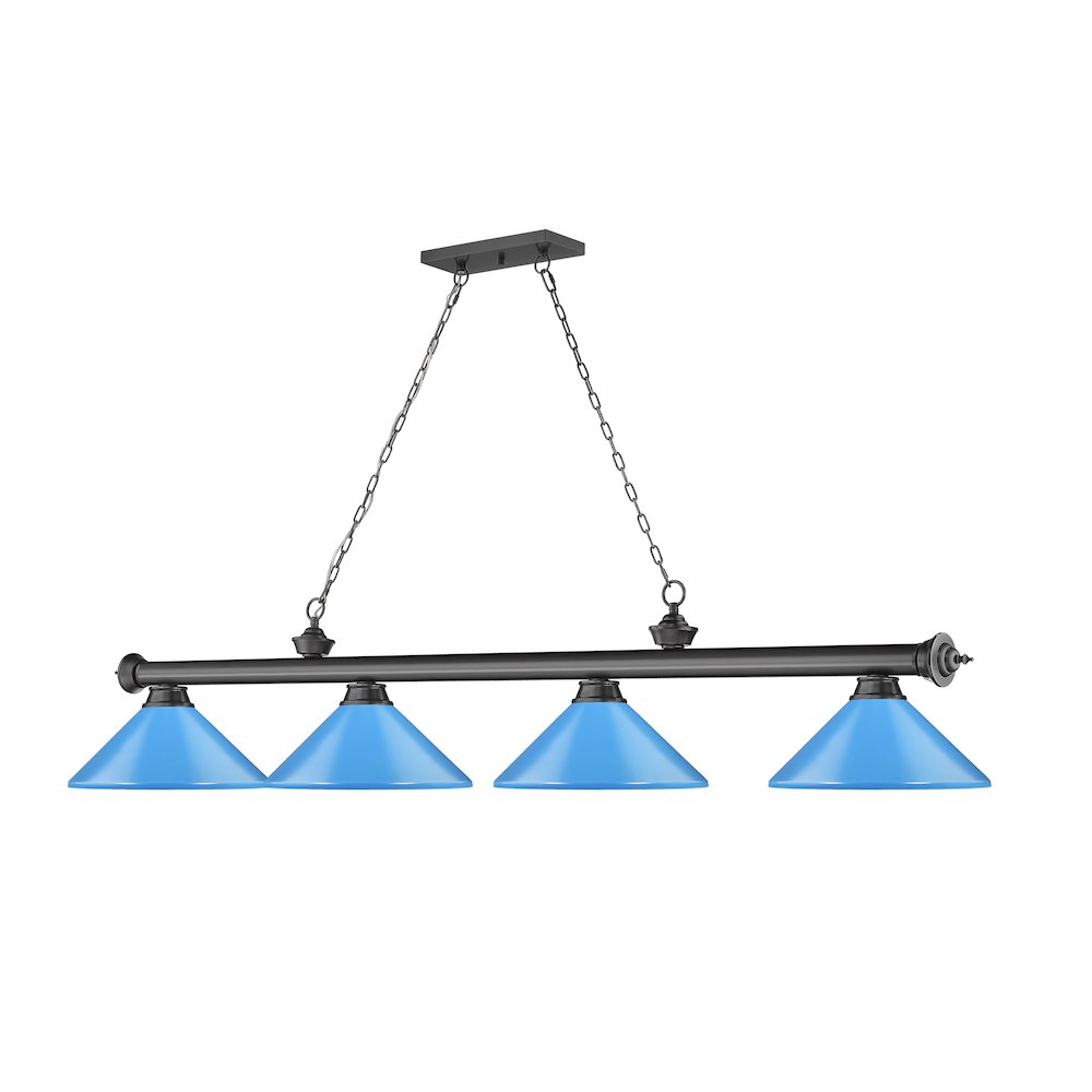Z-Lite Cordon 4 Light Billiard, Steel Frame, Electric Blue Shade Color. Picture 3