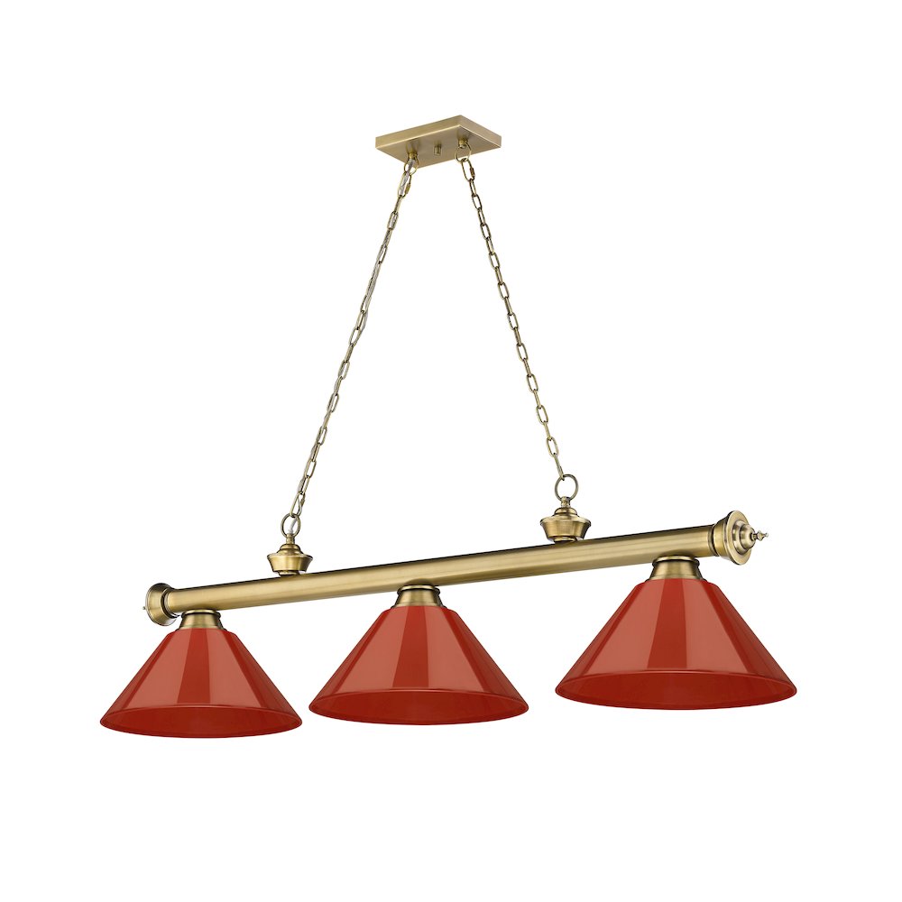Z-Lite Cordon 3 Light Billiard, Steel Frame, Red Shade Color. Picture 5