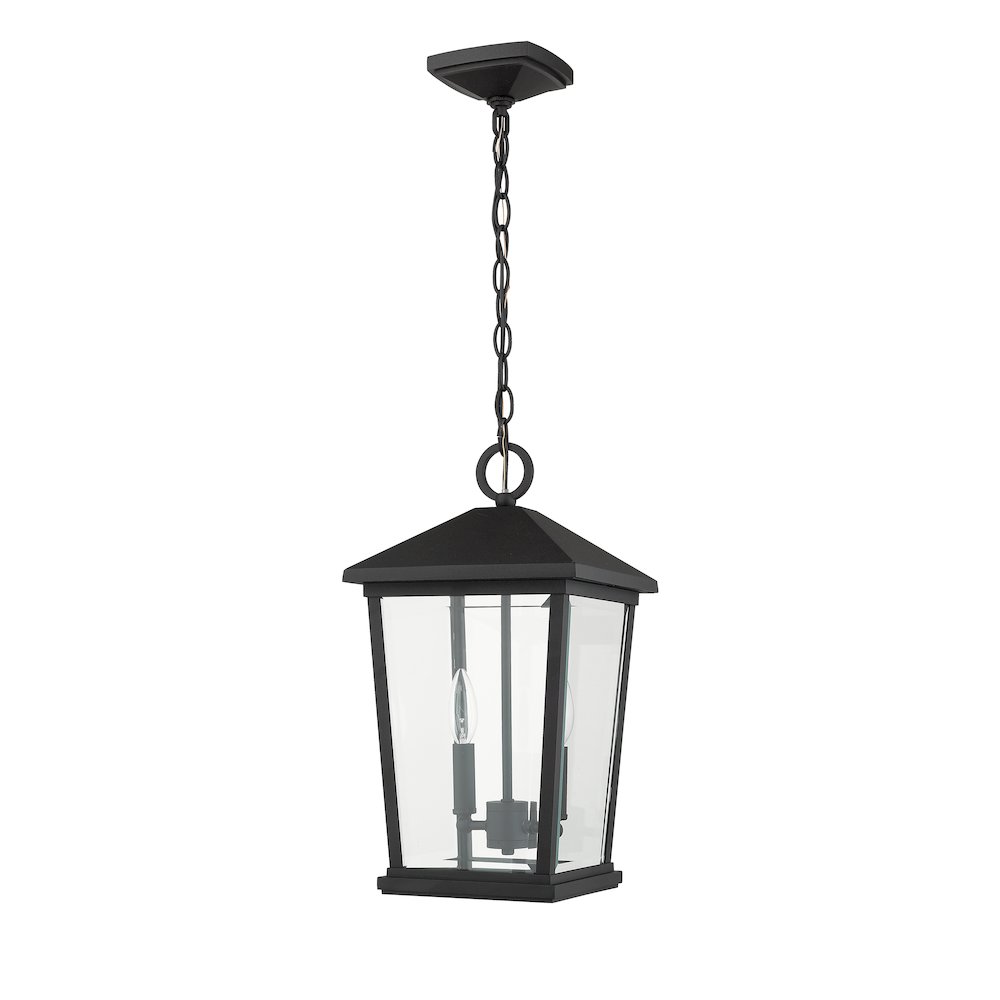 Z-Lite Beacon 2 Light Outdoor Chain Mount Ceiling Fixture in Black Frame Finish. Picture 5