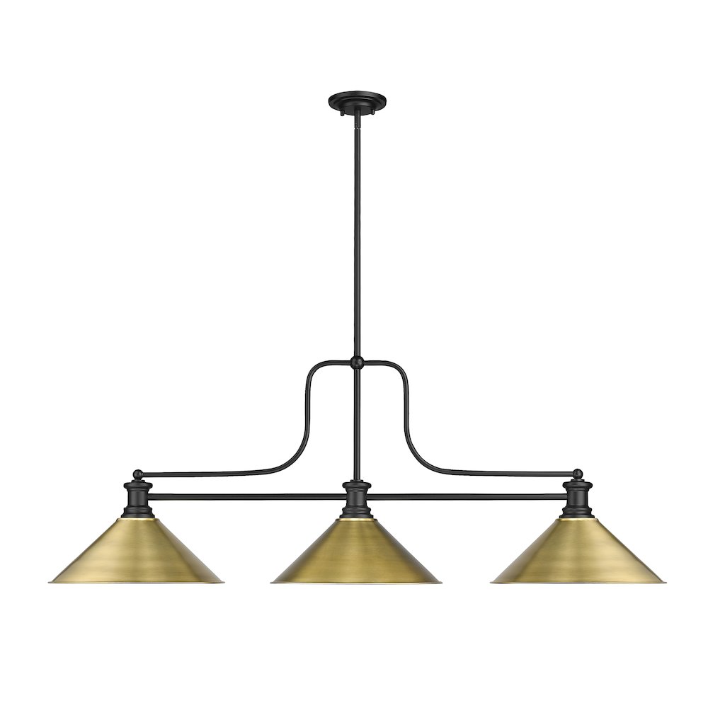 Z-Lite Melange 3 Light Billiard, Steel Frame, Rubbed Brass Shade Color. Picture 2