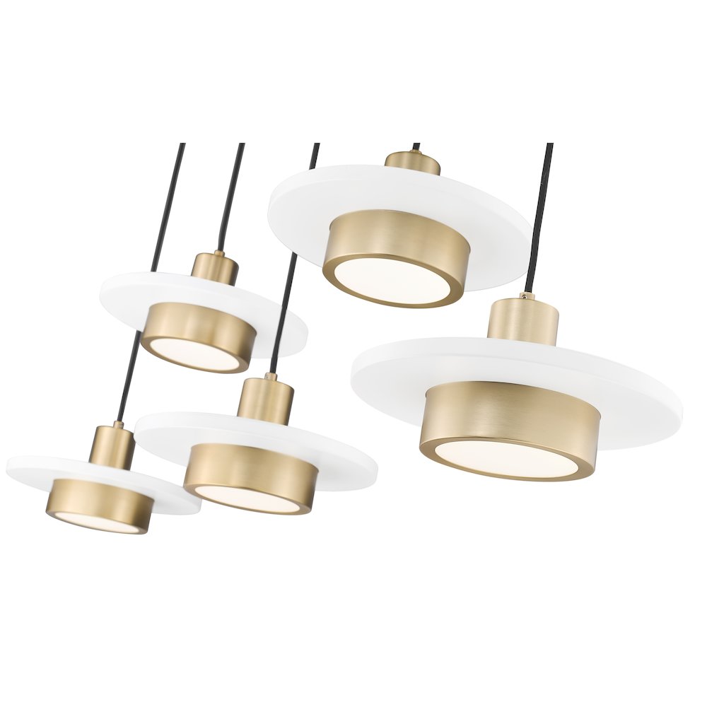 Z-Lite 5 Light Linear Chandelier, Matte White + Modern Gold. Picture 4
