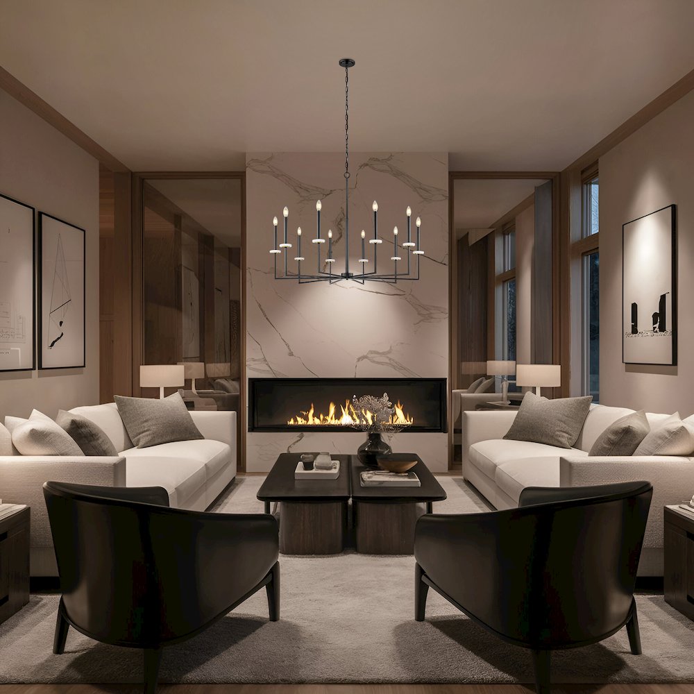 Z-Lite 10 Light Chandelier, Matte Black+Mordern Gold. Picture 6