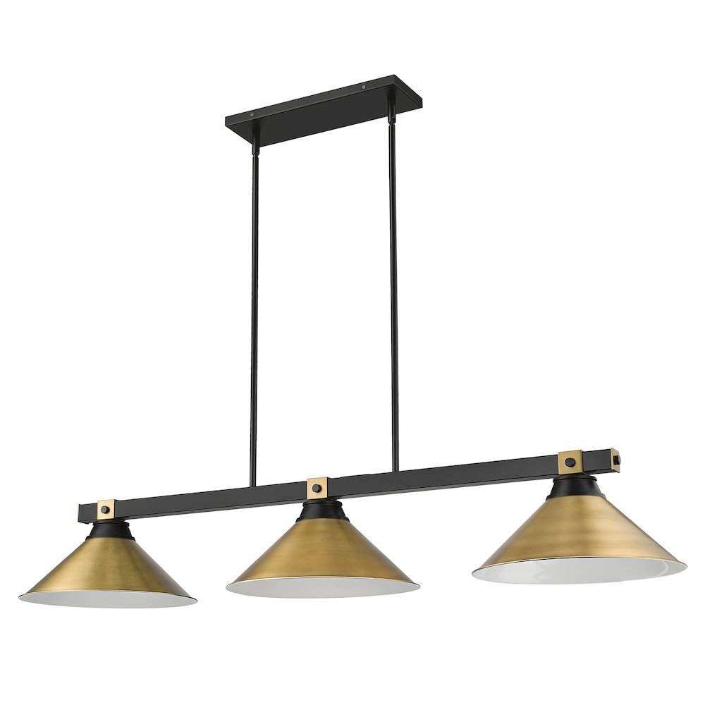 Z-Lite Bronte 3 Light Billiard, Steel Frame, Rubbed Brass Shade Color. Picture 5