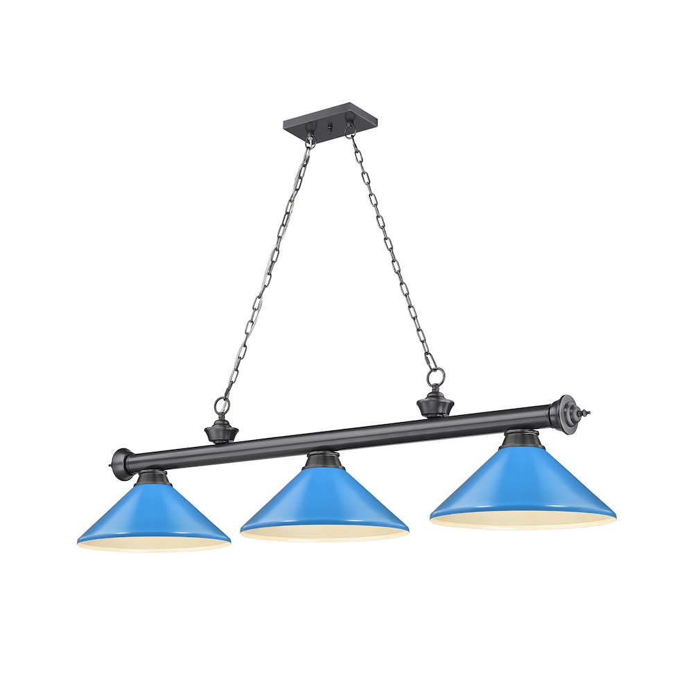 Z-Lite Cordon 3 Light Billiard, Steel Frame, Electric Blue Shade Color. Picture 1