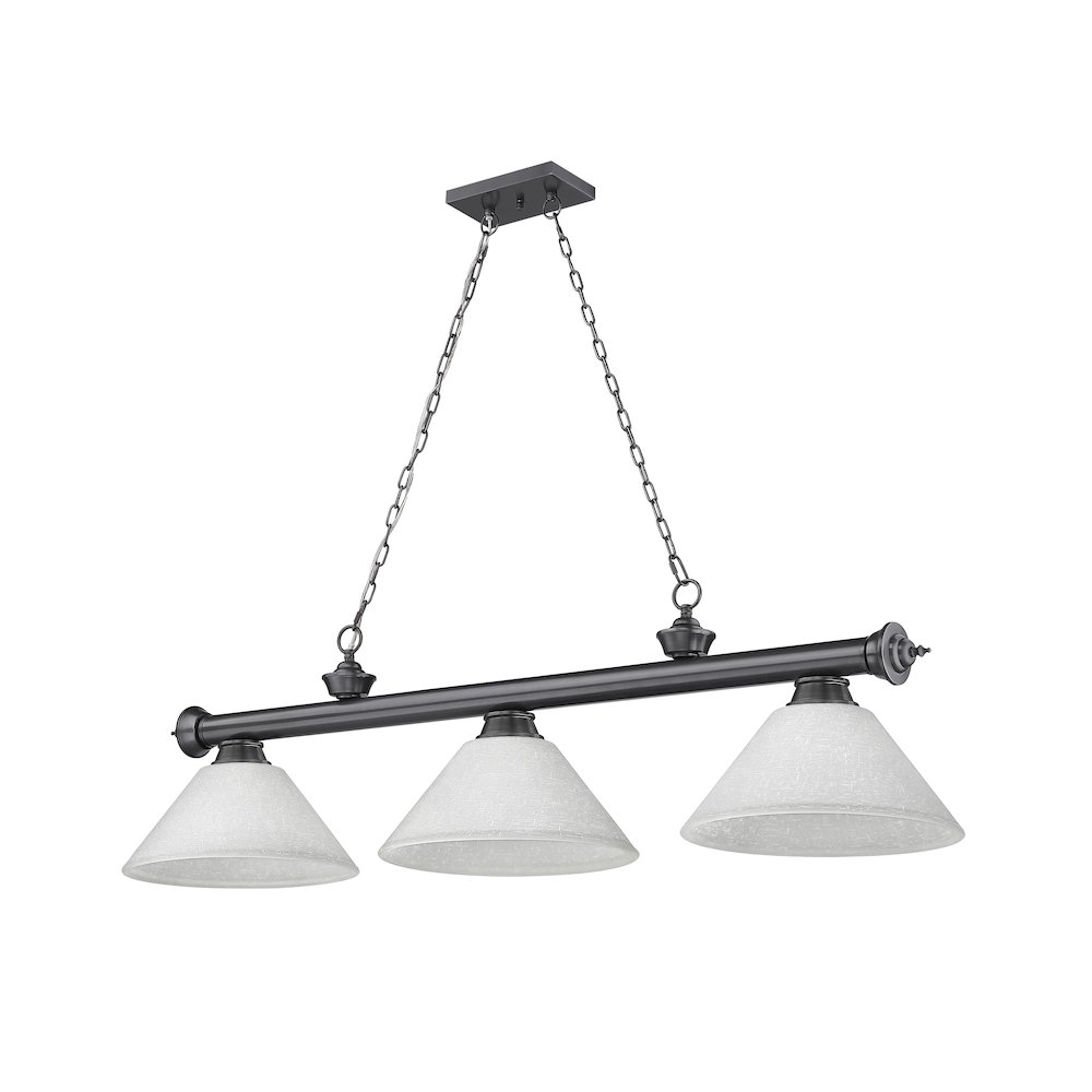 Z-Lite Cordon 3 Light Billiard, Steel Frame, White Linen Shade Color. Picture 5