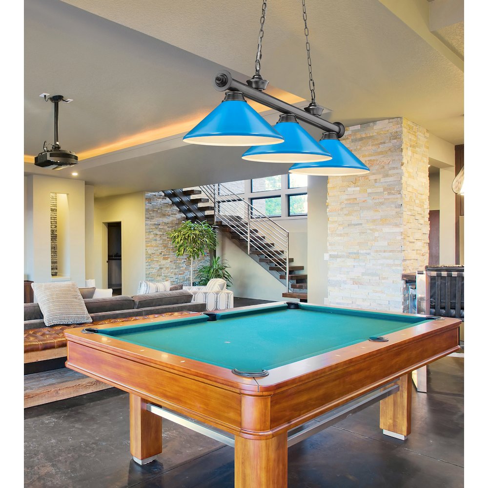 Z-Lite Cordon 3 Light Billiard, Steel Frame, Electric Blue Shade Color. Picture 7