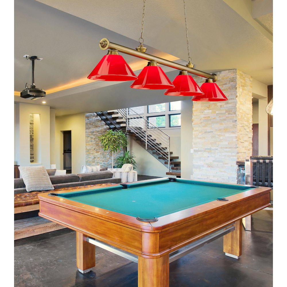 Z-Lite Cordon 4 Light Billiard, Steel Frame, Red Shade Color. Picture 6