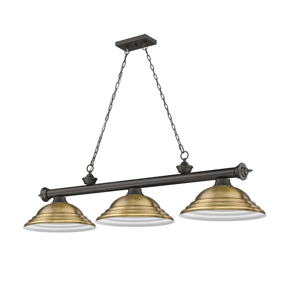 Z-Lite Cordon 3 Light Billiard, Steel Frame, Rubbed Brass Shade Color. Picture 5