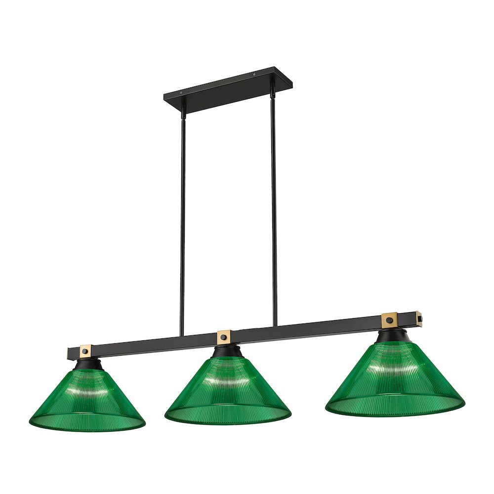 Z-Lite Bronte 3 Light Billiard, Steel Frame, Green Shade Color. Picture 1