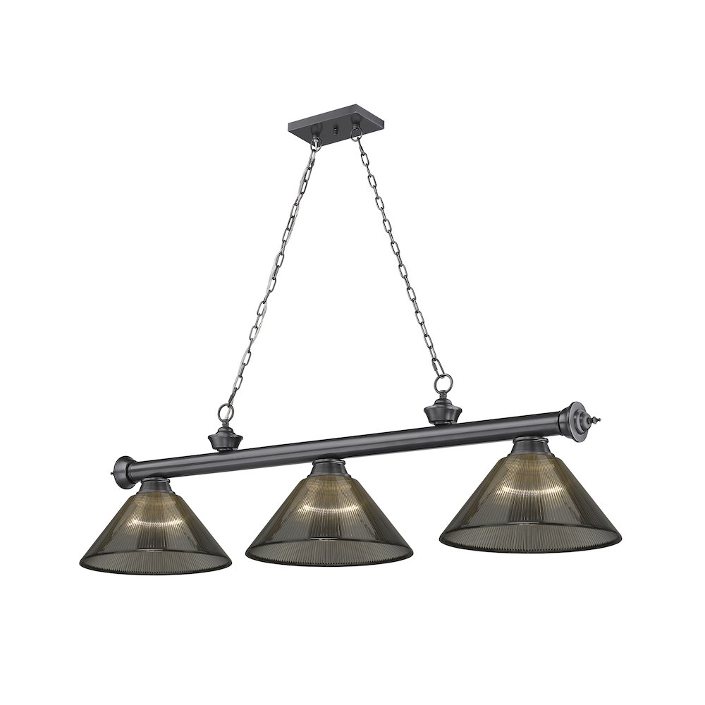 Z-Lite Cordon 3 Light Billiard, Steel Frame, Smoke Shade Color. Picture 1