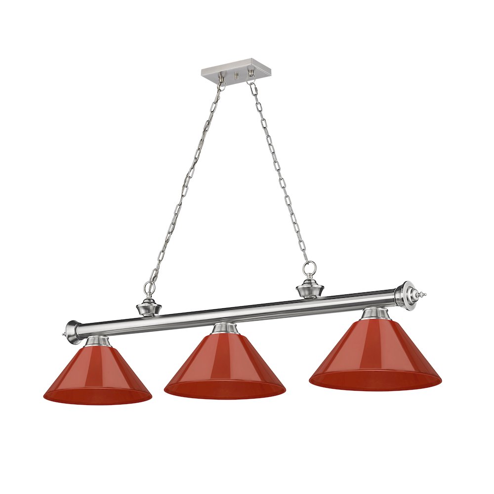 Z-Lite Cordon 3 Light Billiard, Steel Frame, Red Shade Color. Picture 5