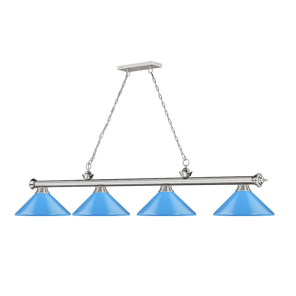 Z-Lite Cordon 4 Light Billiard, Steel Frame, Electric Blue Shade Color. Picture 3