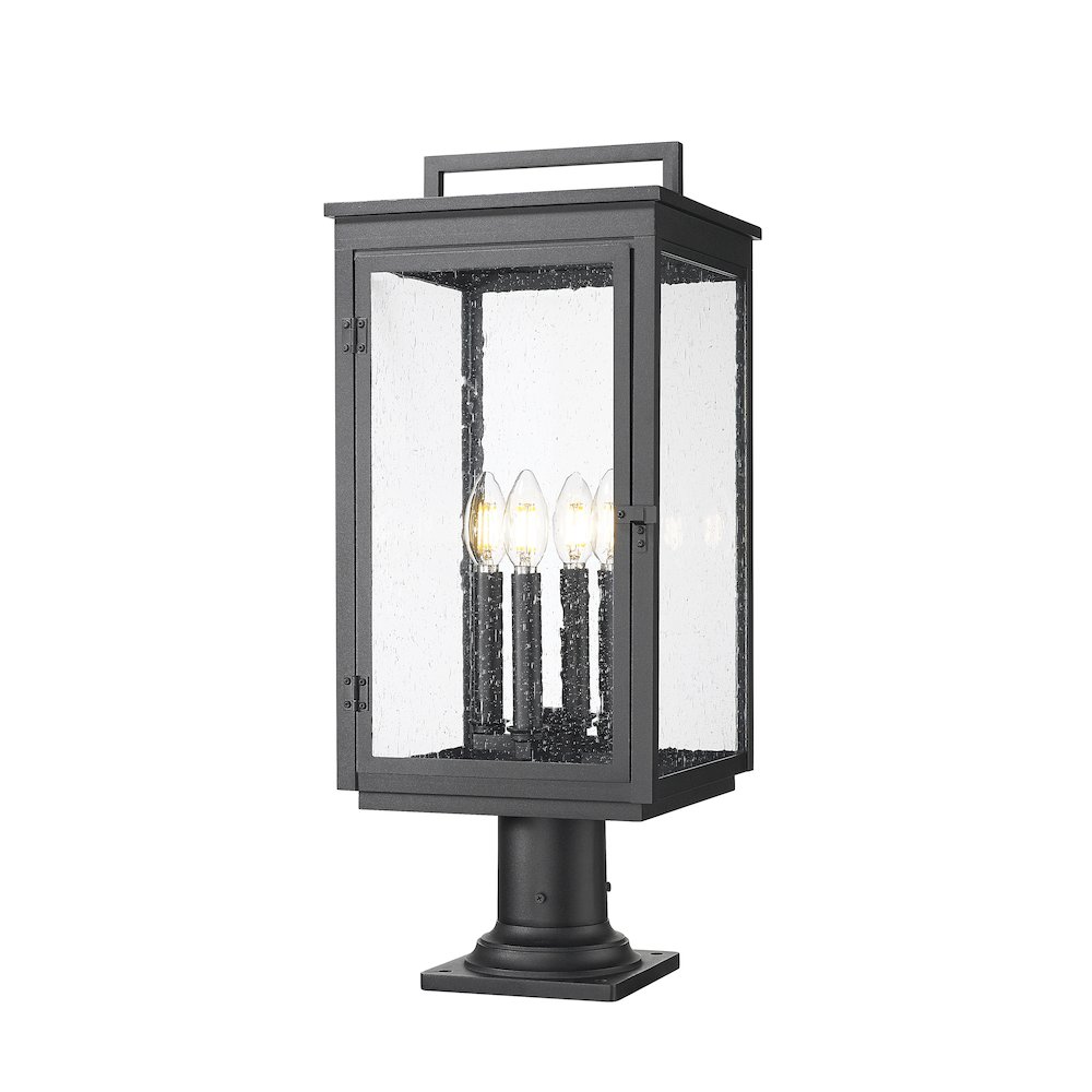 Z-Lite Hartwell 4 Light Outdoor Pier Mounted Fixture in Sand Black color. Picture 1