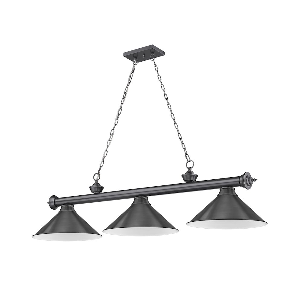Z-Lite Cordon 3 Light Billiard, Steel Frame, Bronze Plate Shade Color. Picture 5