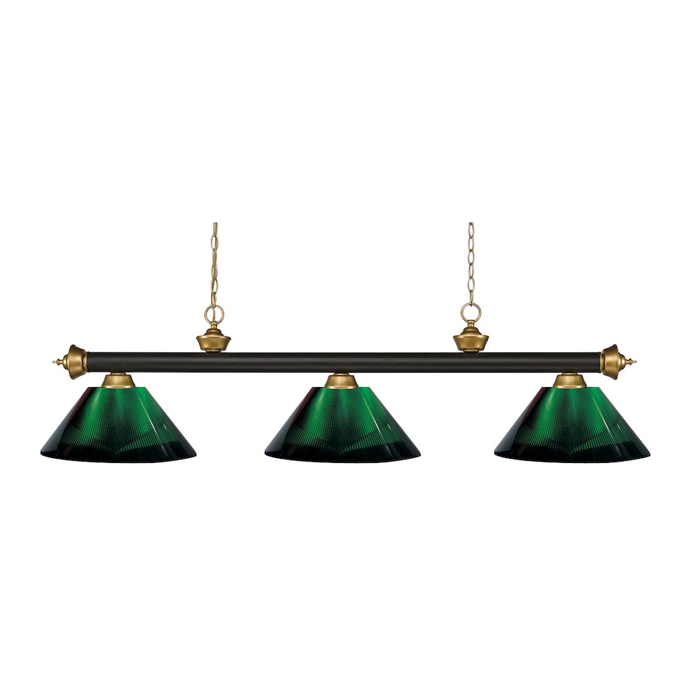 Z-Lite Riviera 3 Light Billiard, Steel Frame, Green Shade Color. Picture 1