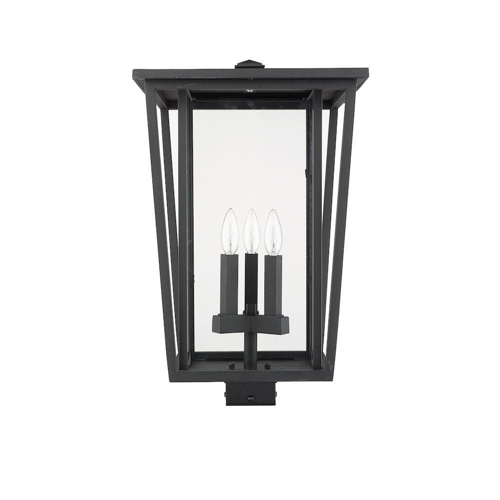 Z-Lite Seoul 3 Light Outdoor Post Mount Fixture in Black Frame Finish. Picture 5