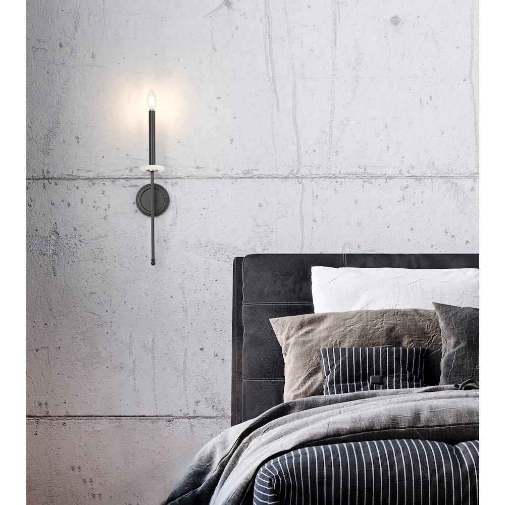 Z-Lite 1 Light Wall Sconce, Matte Black+Mordern Gold. Picture 6