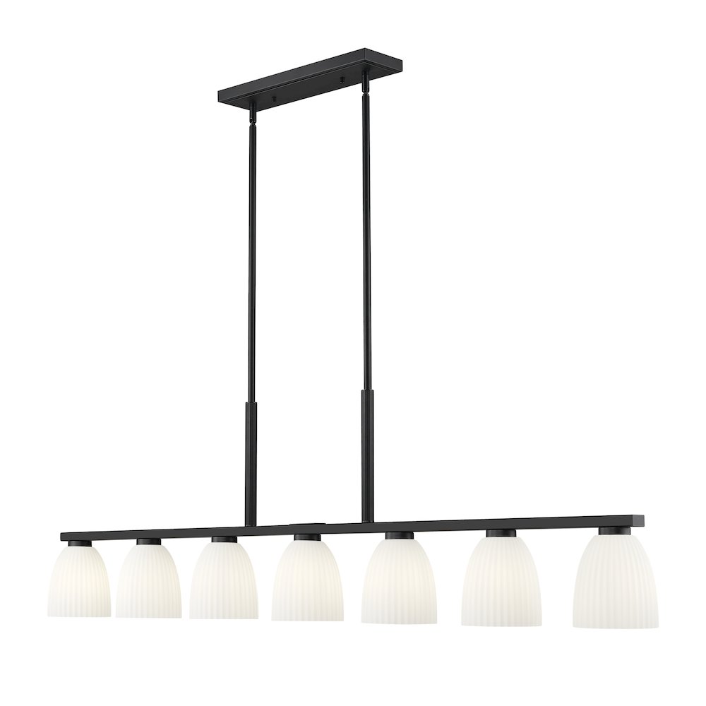 Z-Lite Naya 7 Light Linear Chandelier in Matte Black color, Steel frame. Picture 1
