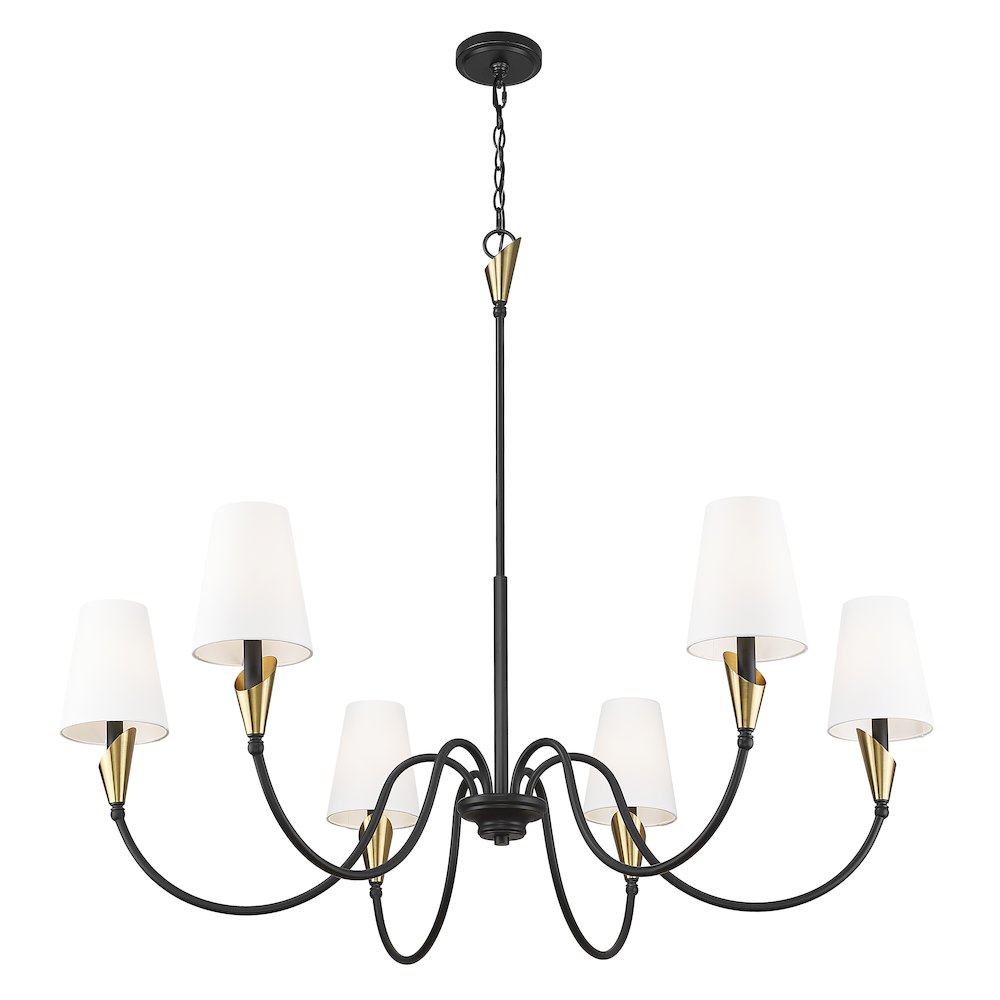 Z-Lite Claudelle 6 Light Chandelier in Matte Black + Modern Gold color. Picture 3