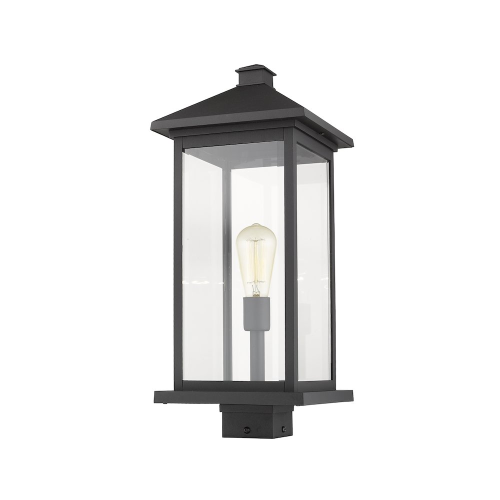 Z-Lite Portland 1 Light Outdoor Post Mount Fixture in Black Frame Finish. Picture 2