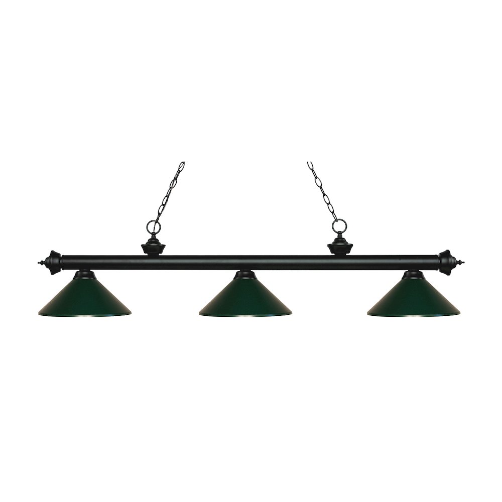 Z-Lite Riviera 3 Light Billiard, Steel Frame, Dark Green Shade Color. Picture 1
