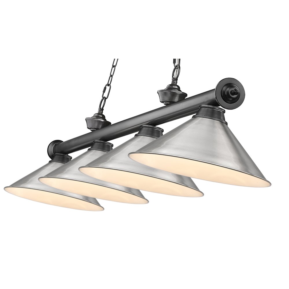 Z-Lite Cordon 4 Light Billiard, Steel Frame, Brushed Nickel Shade Color. Picture 4