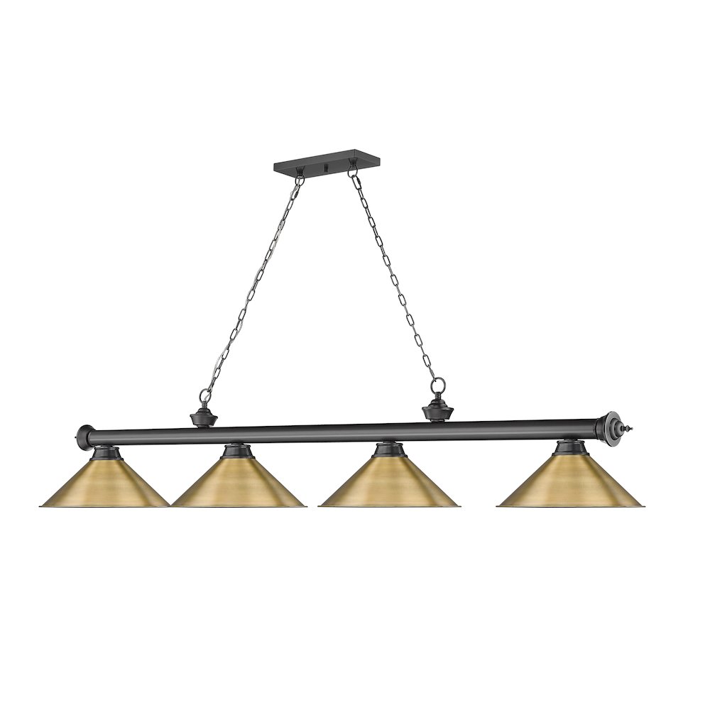 Z-Lite Cordon 4 Light Billiard, Steel Frame, Rubbed Brass Shade Color. Picture 3