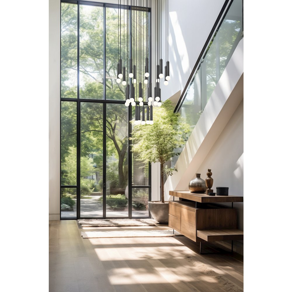 Z-Lite Stari 27 Light Chandelier in Matte Black color, Steel frame. Picture 7