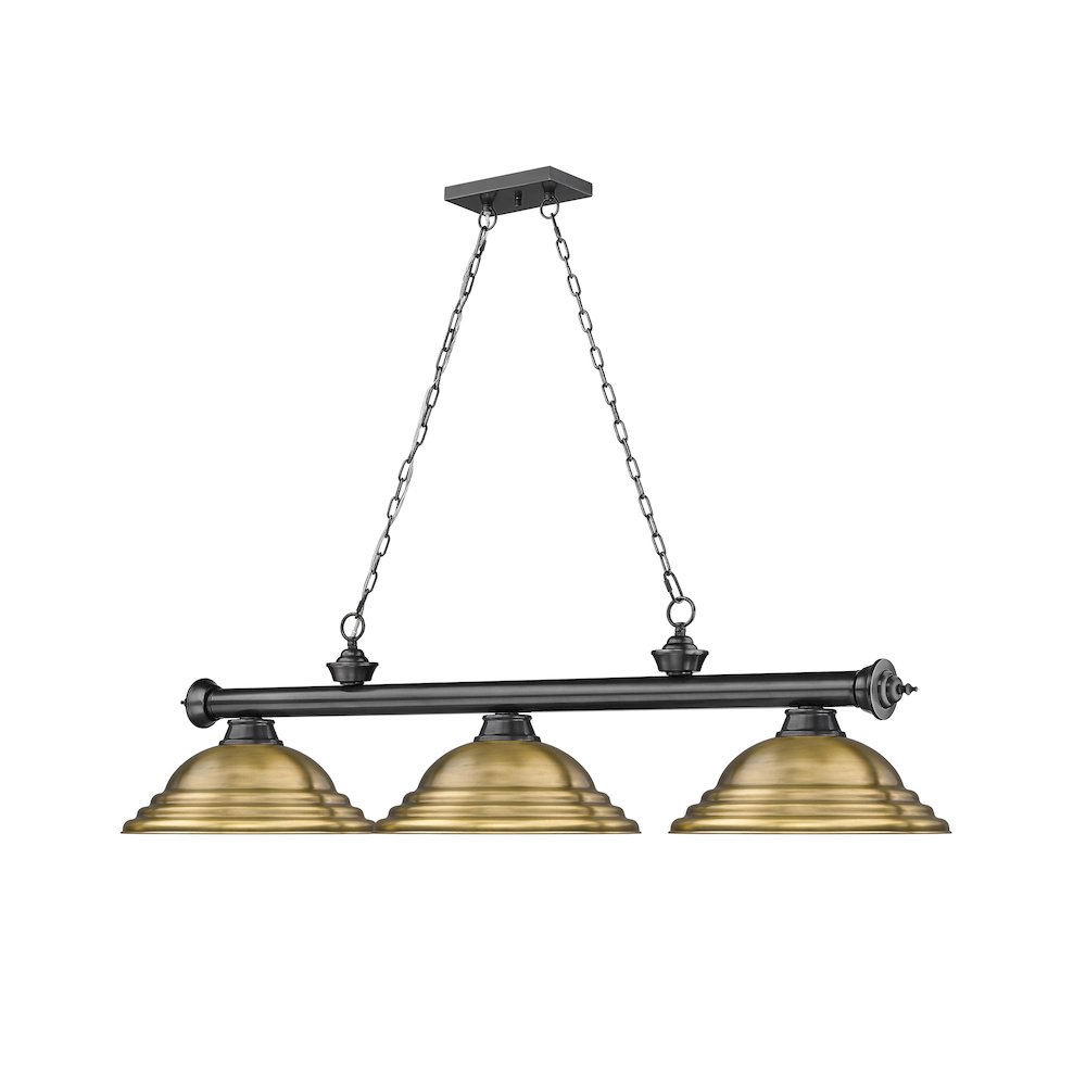 Z-Lite Cordon 3 Light Billiard, Steel Frame, Rubbed Brass Shade Color. Picture 3