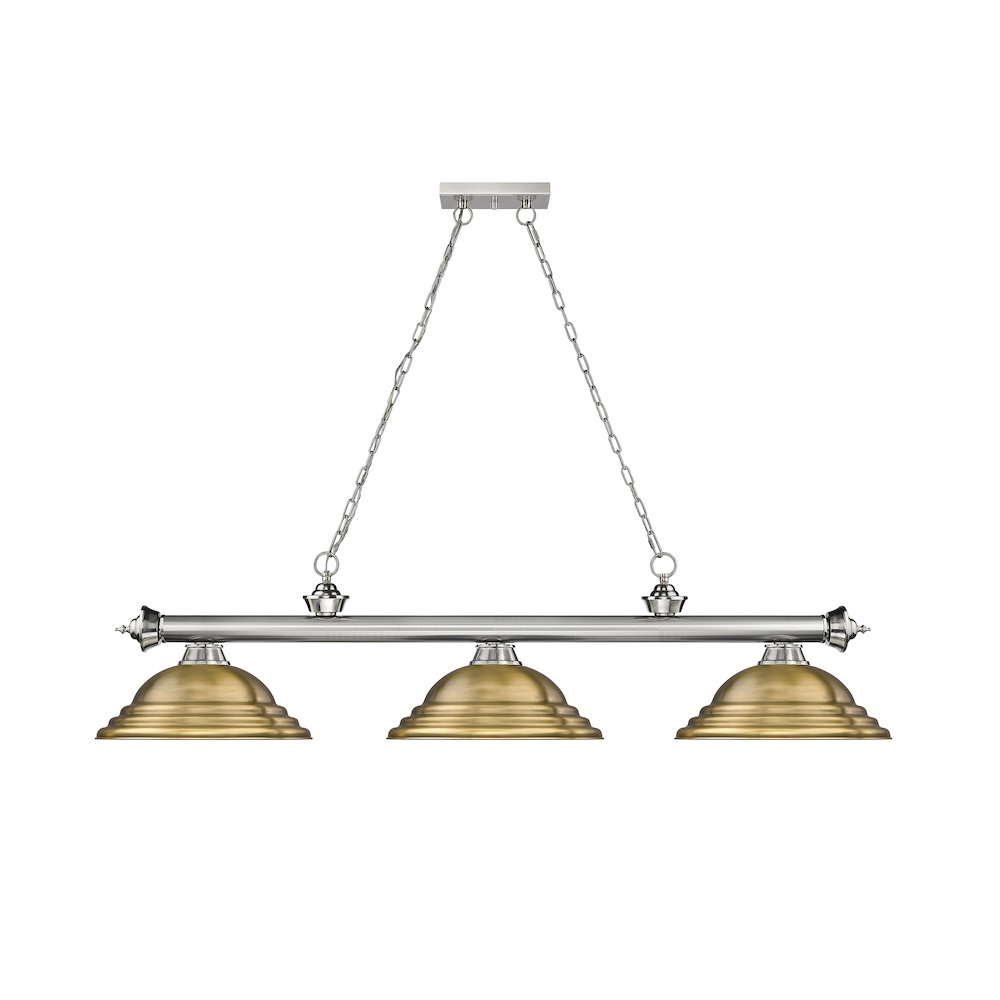 Z-Lite Cordon 3 Light Billiard, Steel Frame, Rubbed Brass Shade Color. Picture 2