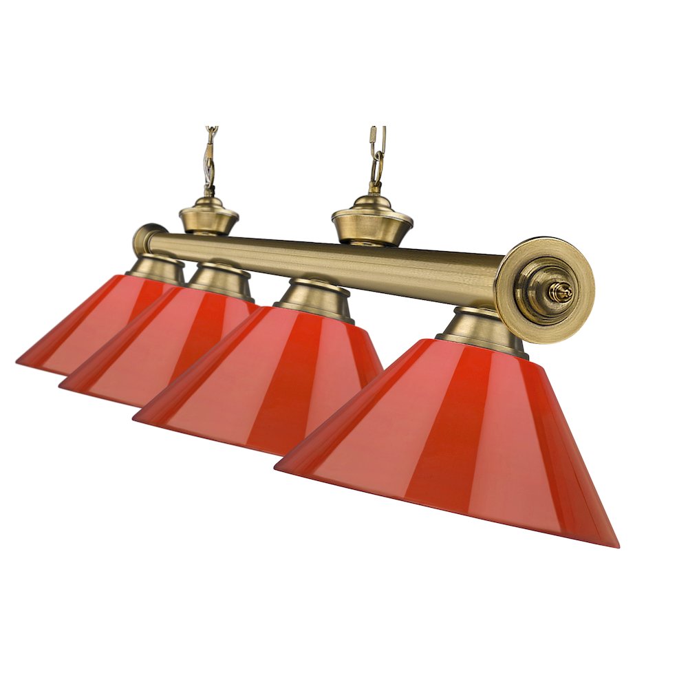 Z-Lite Cordon 4 Light Billiard, Steel Frame, Red Shade Color. Picture 4