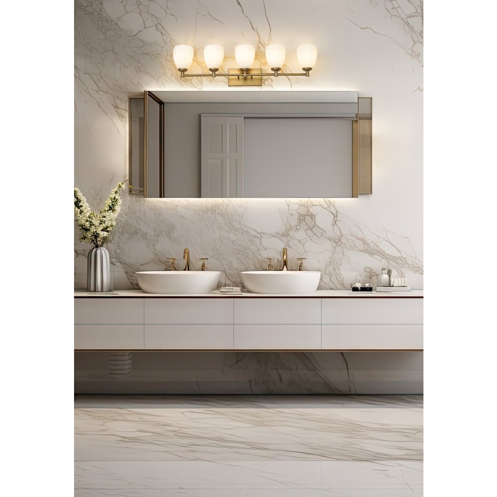 Z-Lite Oren 5 Light Vanity in Modern Gold color, Steel frame. Picture 7