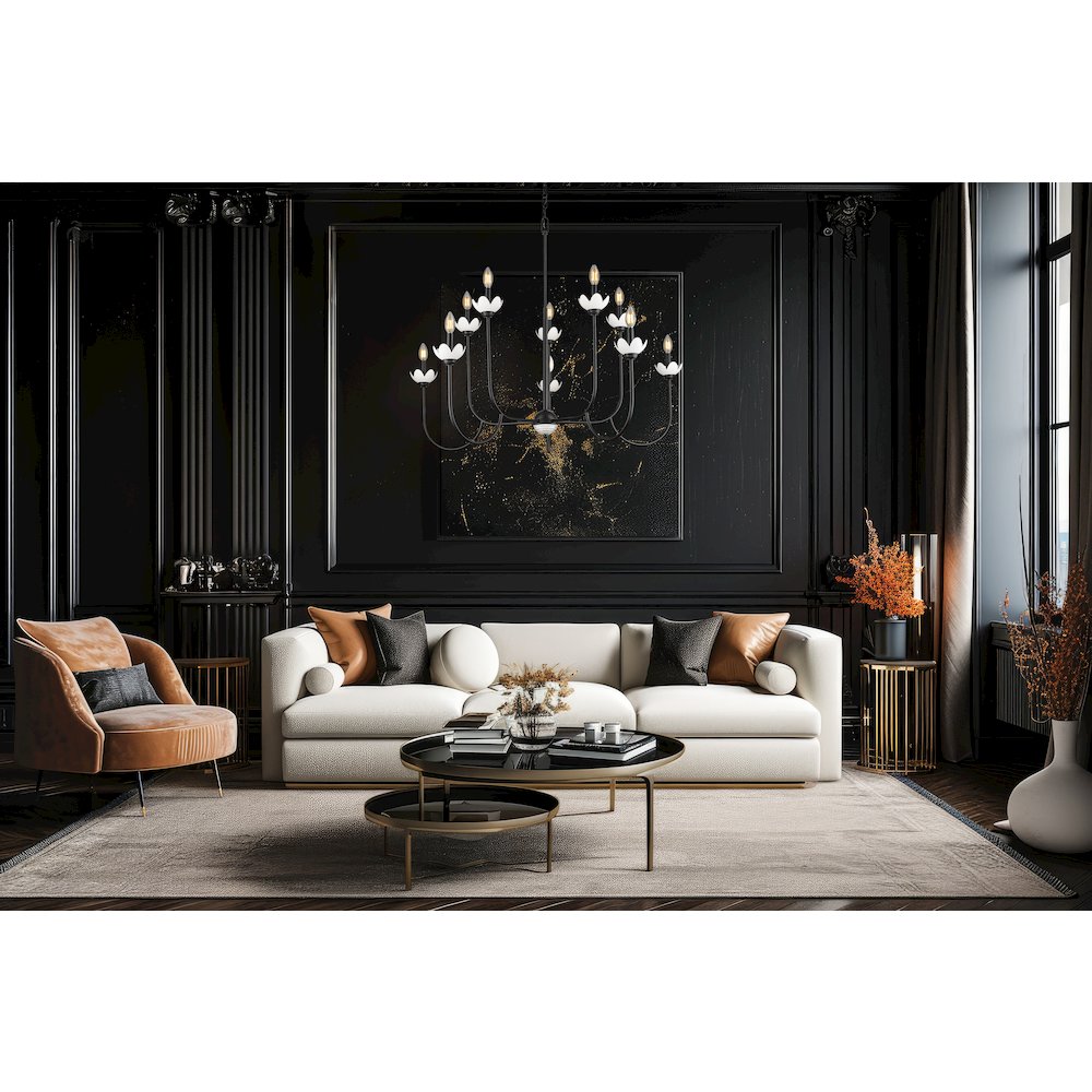 Z-Lite Allistair 10 Light Chandelier in Matte Black color, Steel frame. Picture 7