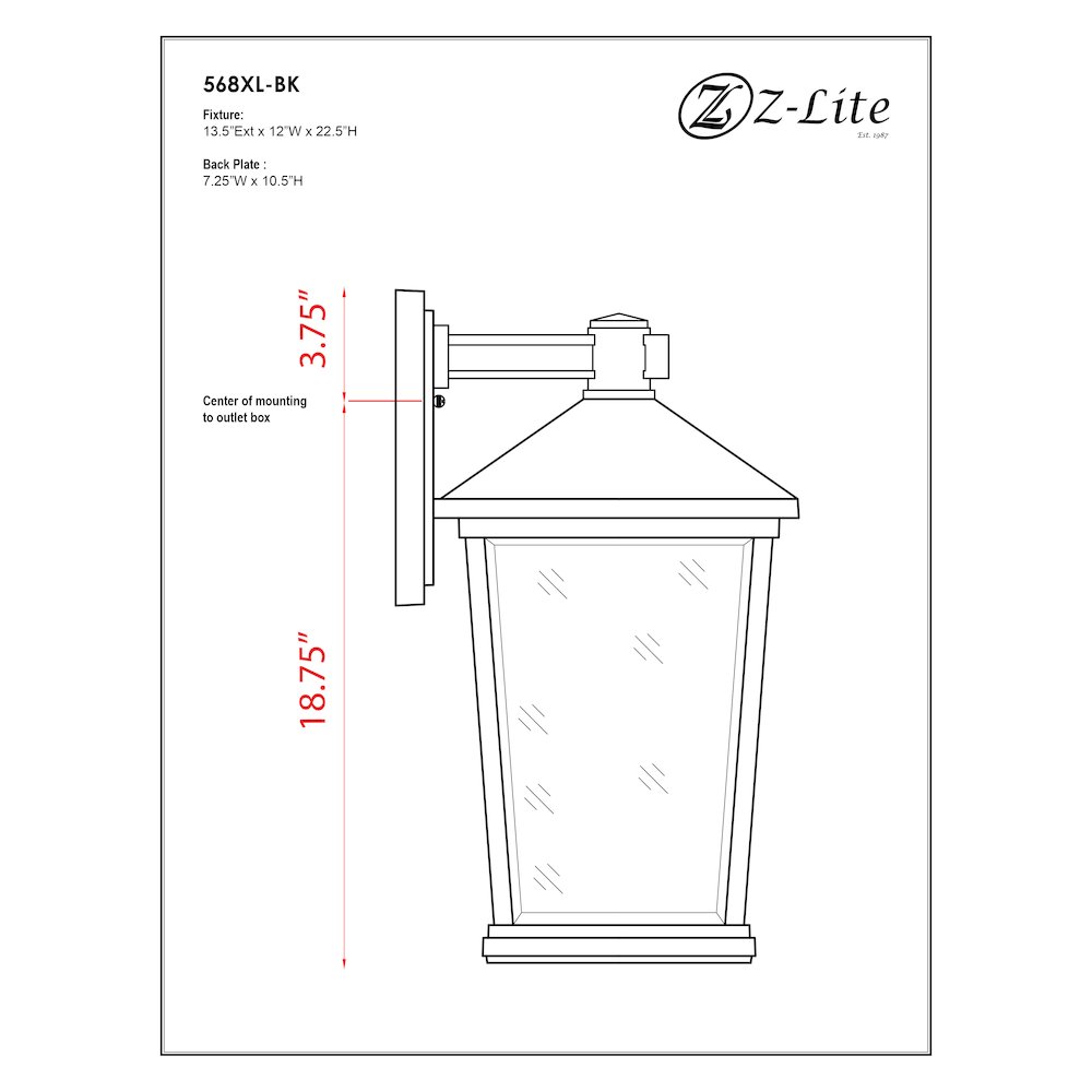 Z-Lite Beacon 3 Light Outdoor Wall Light in Black Frame Finish. Picture 8