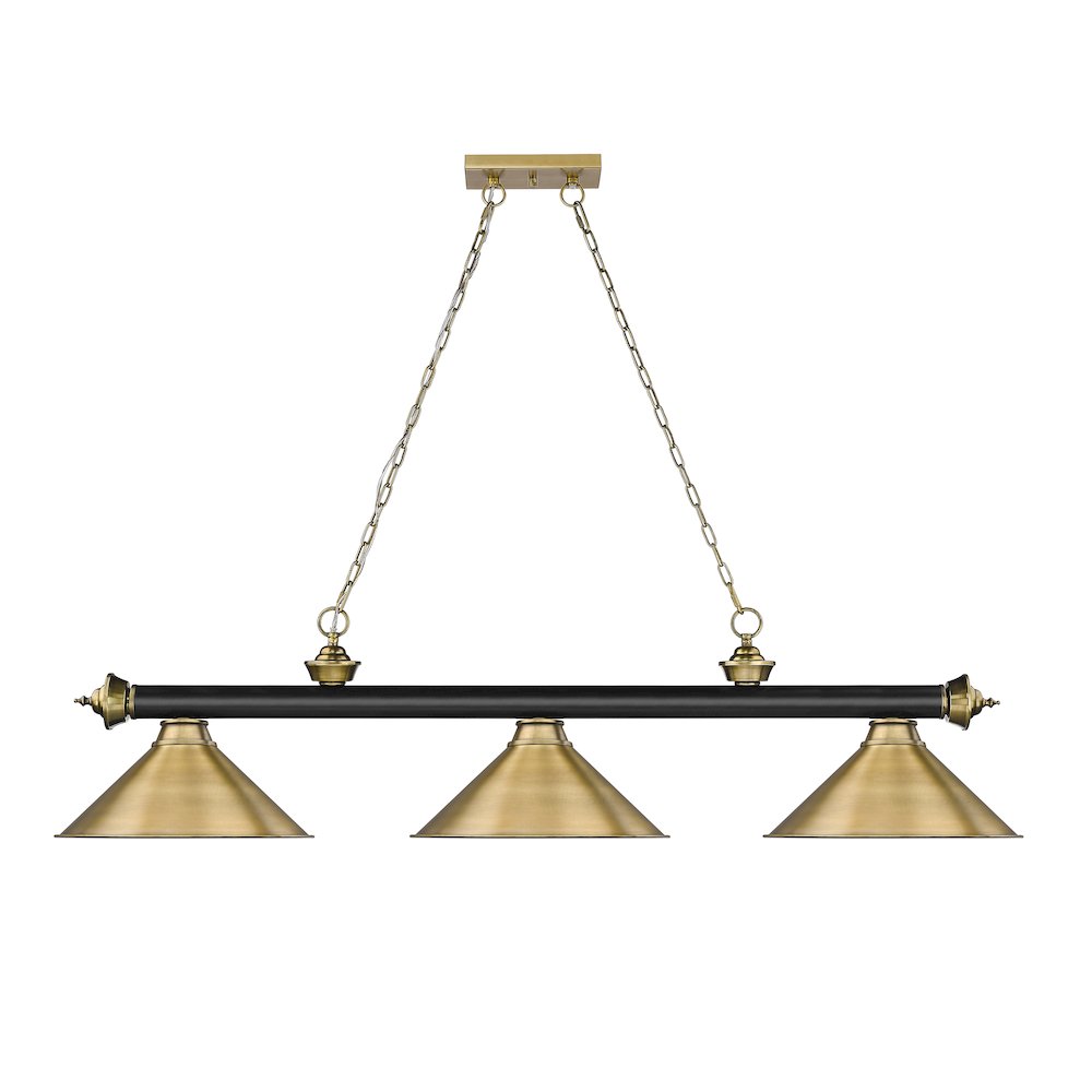 Z-Lite Cordon 3 Light Billiard, Steel Frame, Rubbed Brass Shade Color. Picture 2