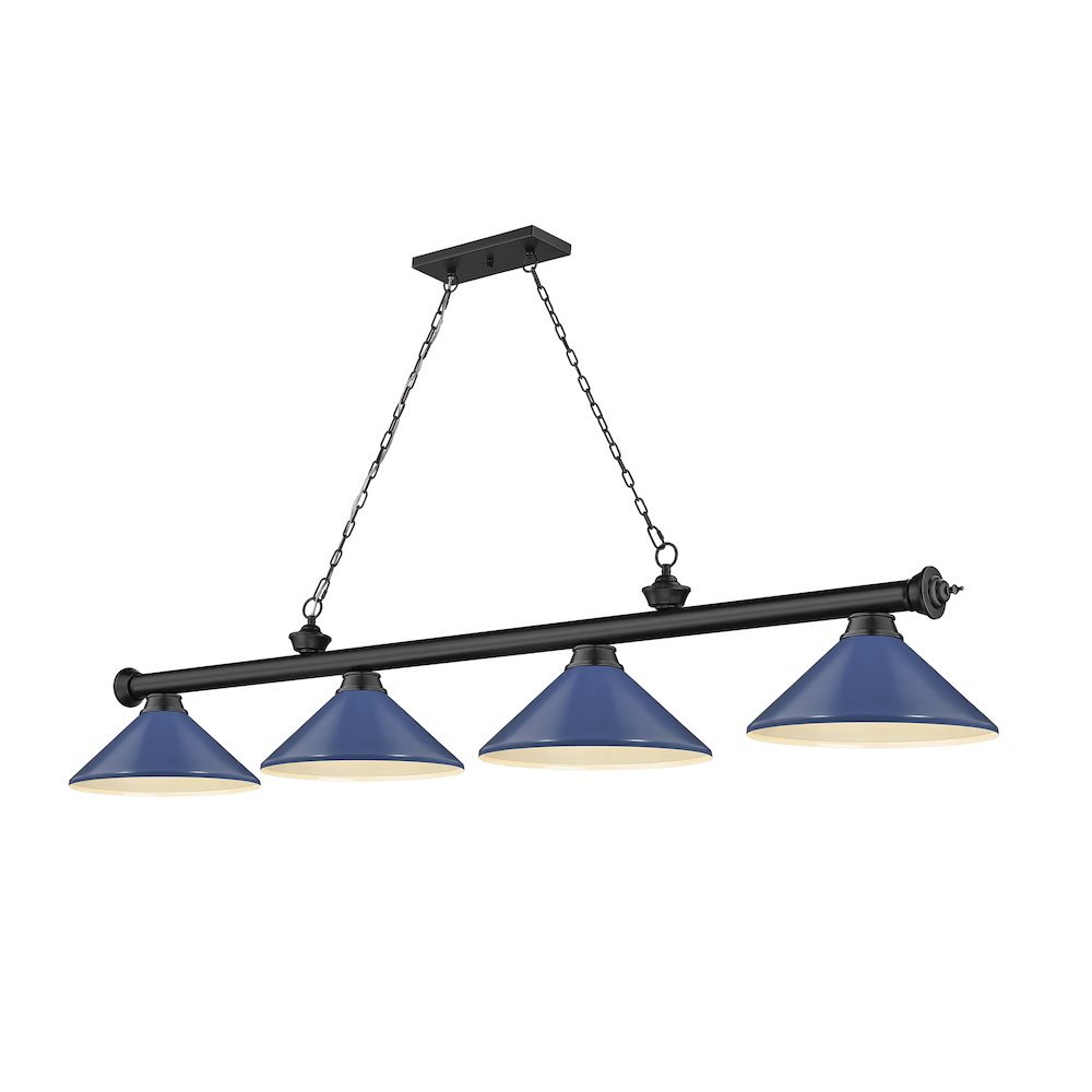 Z-Lite Cordon 4 Light Billiard, Steel Frame, Navy Blue Shade Color. Picture 1