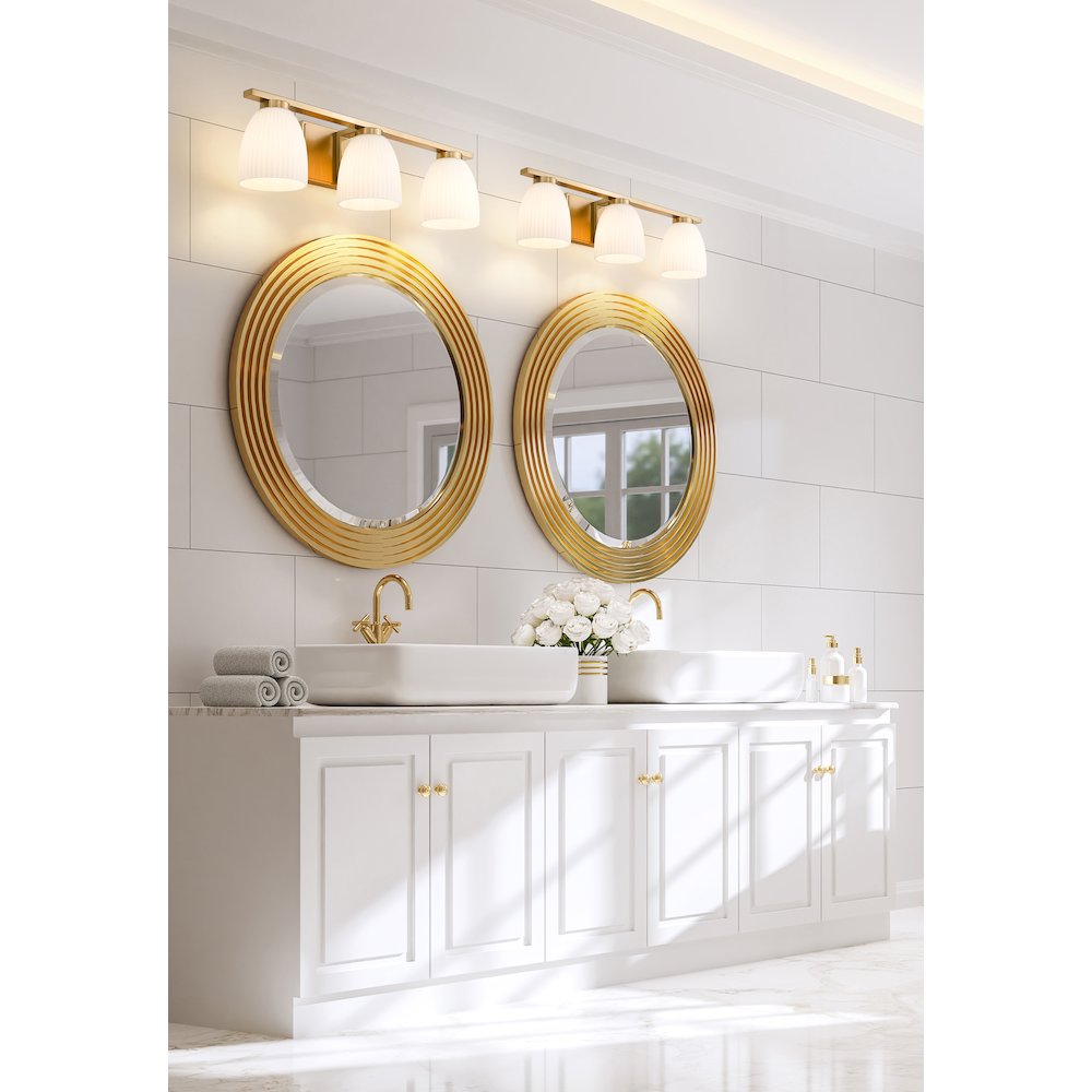 Z-Lite Naya 3 Light Vanity in Modern Gold color, Steel frame. Picture 6