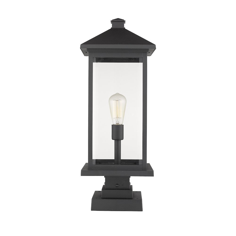 Z-Lite Portland 1 Light Outdoor Pier Mounted Fixture in Black Frame Finish. Picture 1
