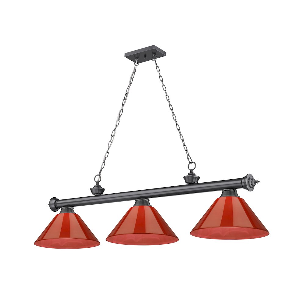 Z-Lite Cordon 3 Light Billiard, Steel Frame, Red Shade Color. Picture 1