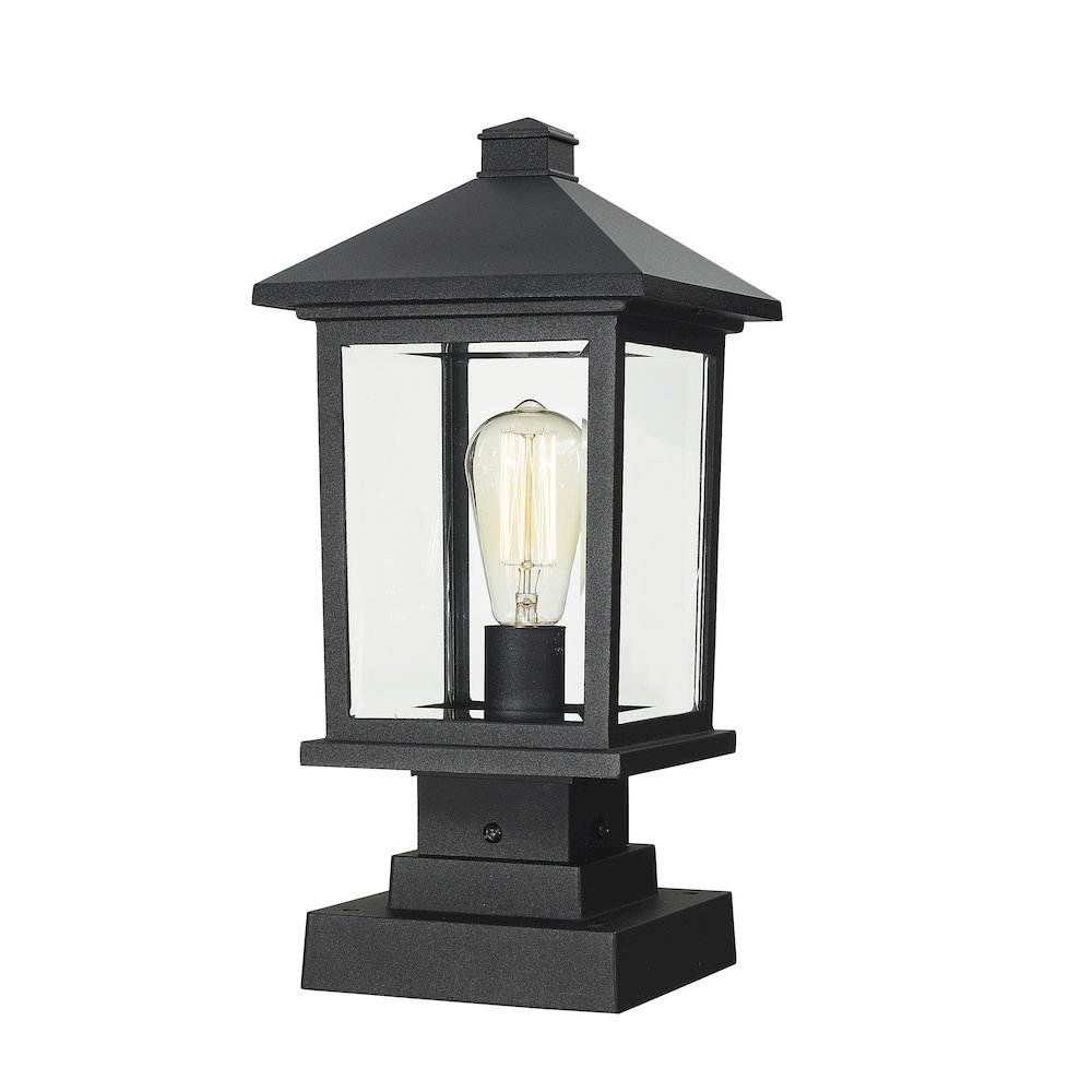 Z-Lite Portland 1 Light Outdoor Pier Mounted Fixture in Black Frame Finish. Picture 1