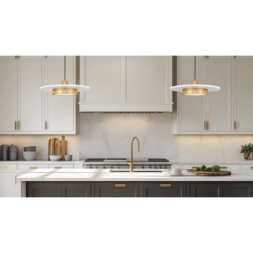 Z-Lite 1 Light Pendant, Matte White + Modern Gold. Picture 6