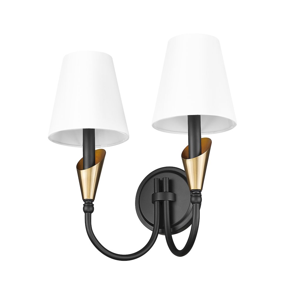 Z-Lite Claudelle 2 Light Wall Sconce in Matte Black + Modern Gold color. Picture 5