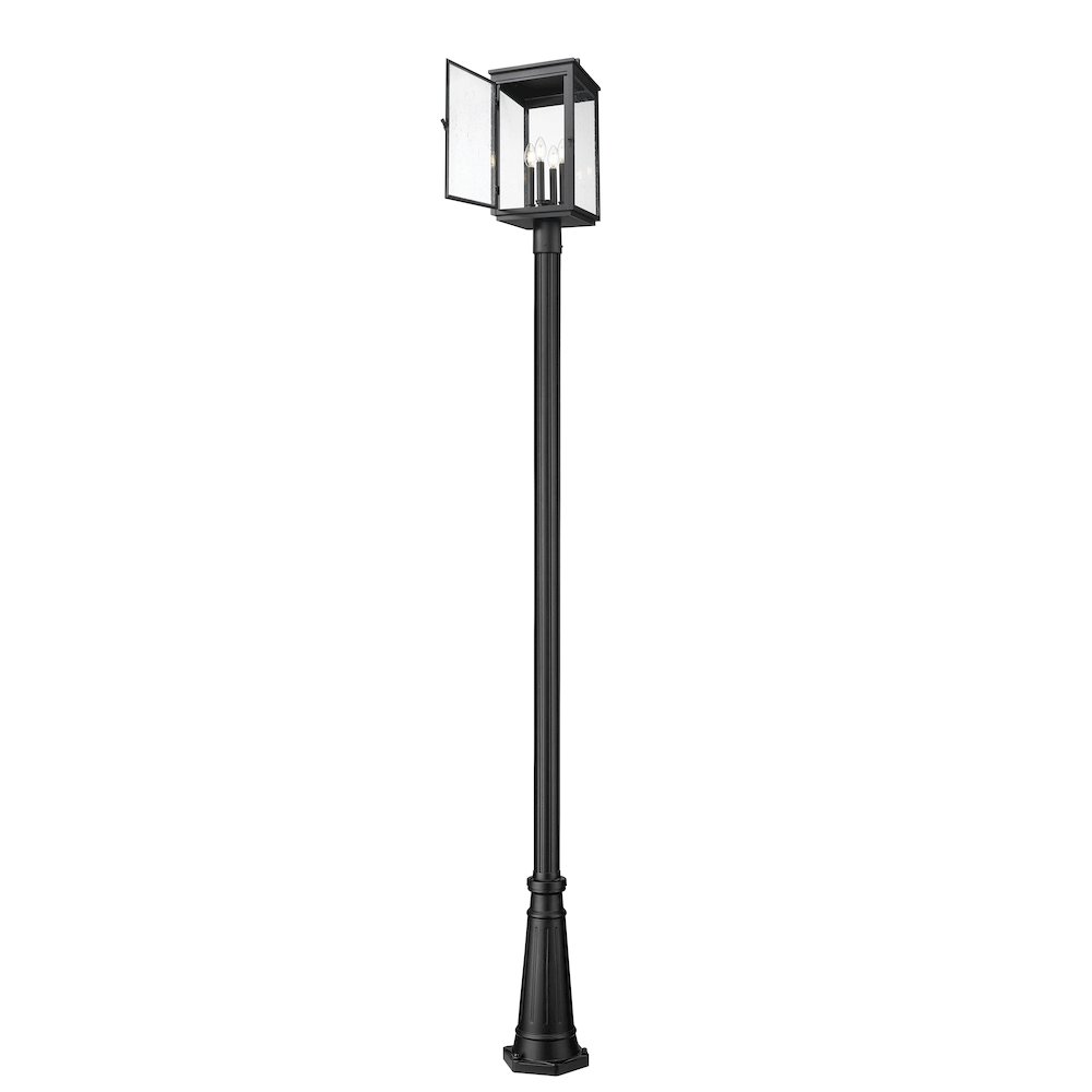 Z-Lite Hartwell 4 Light Outdoor Post Mounted Fixture in Sand Black color. Picture 2