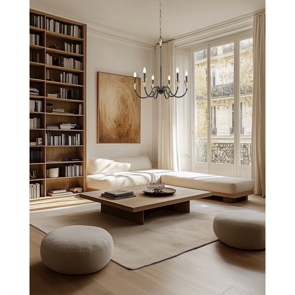 Z-Lite Claudelle 6 Light Chandelier in Matte Black + Modern Gold color. Picture 6