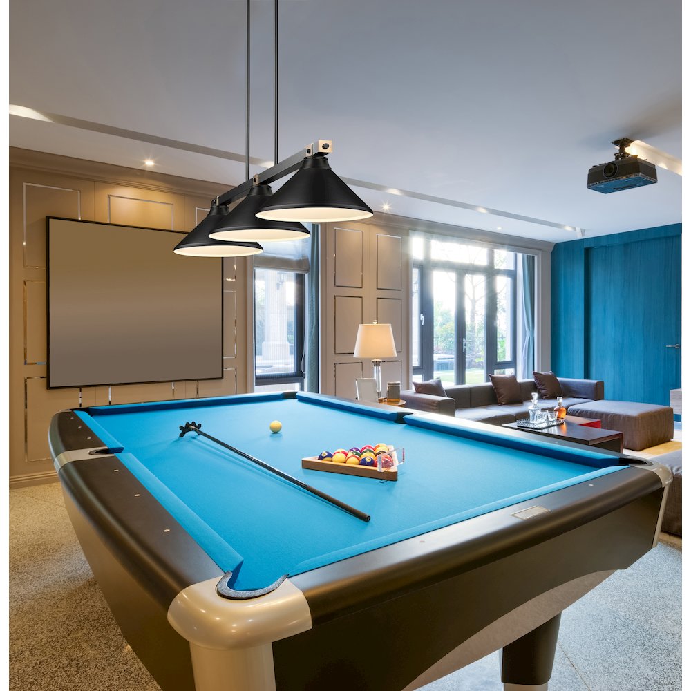 Z-Lite Bronte 3 Light Billiard, Steel Frame, Matte Black Shade Color. Picture 6